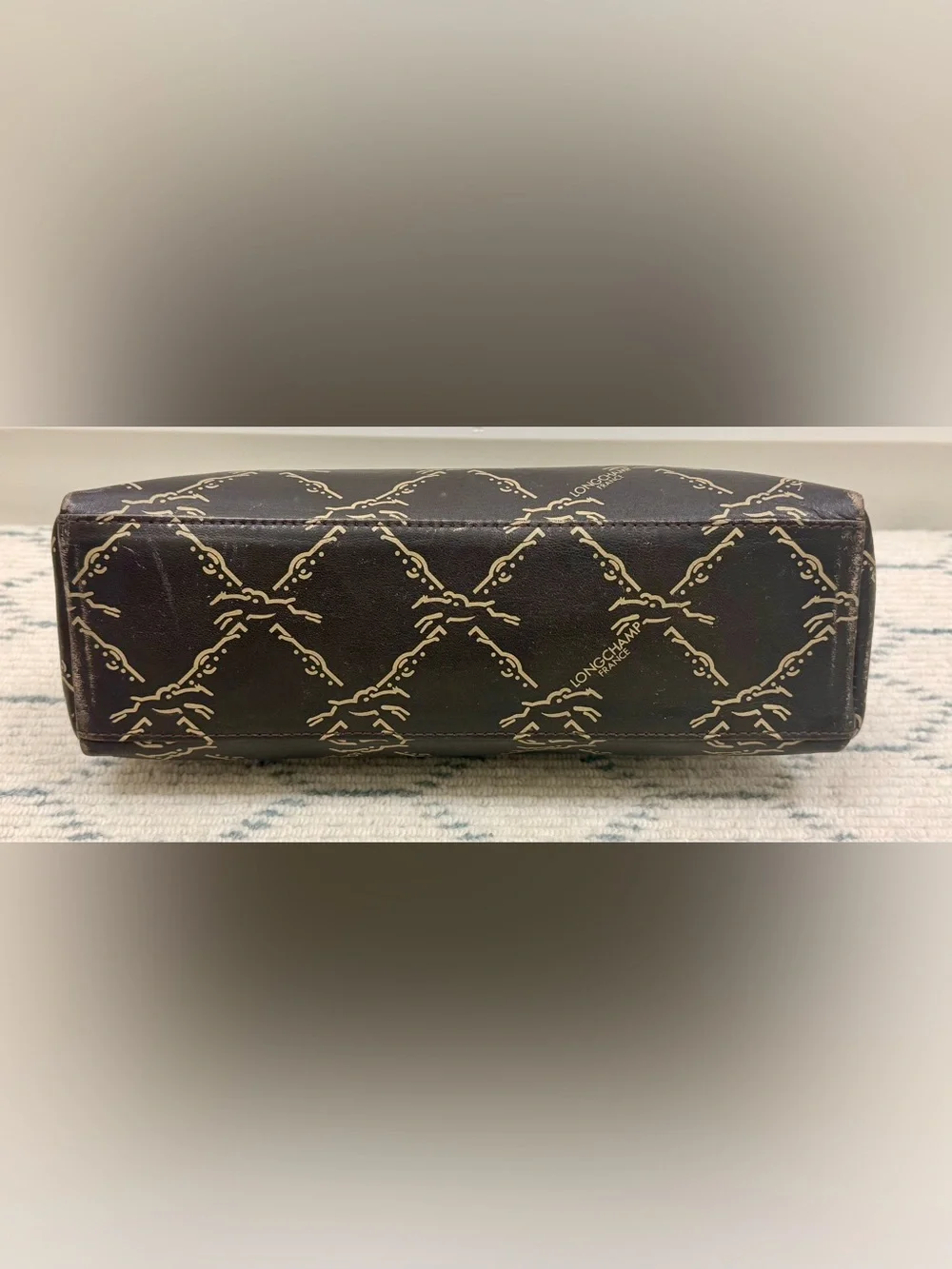 LONGCHAMP Vintage 80’s Unisex Brown Leather Monogram Pouch Clutch Made N France